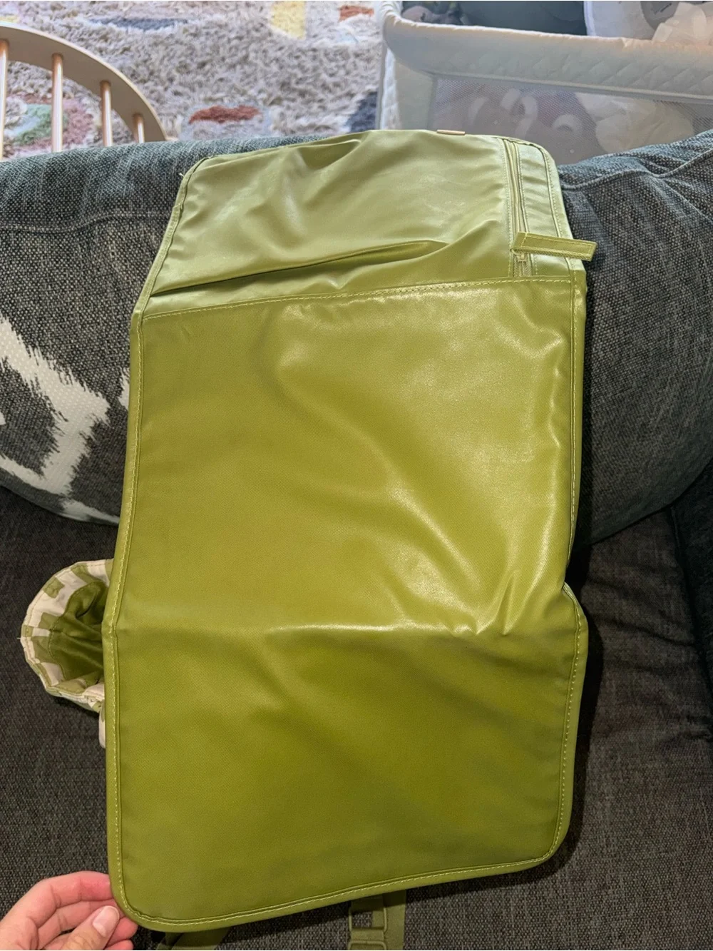 BEIS Quilted Checker Diaper Bag in Green and Cream